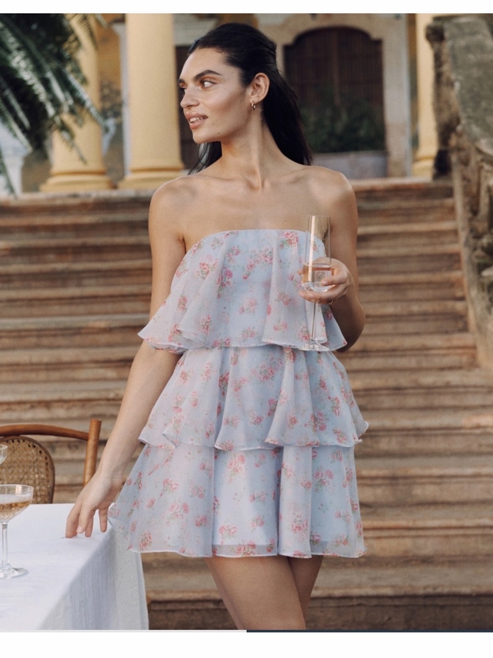 Abercrombie & Fitch Light Blue Floral Strapless Mini Dress